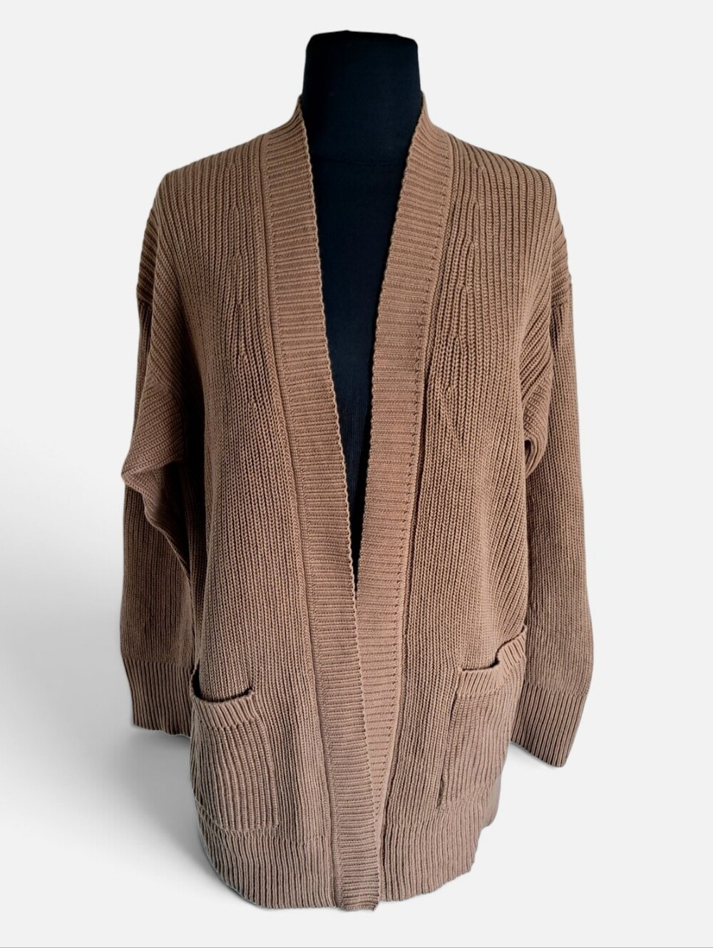 Max & Mia Women's Open Front Long Sleeve Combed Cotton Brown Cardigan Size L